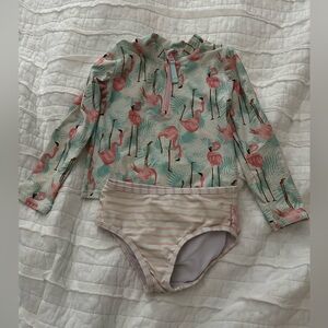 Ruffle butts Flamingo Print Kids Swim Set